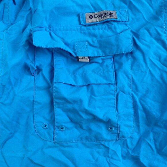 Columbia Men's Fishing Shirt Size XL PFG Blue Short Sleeve Caped Vented Camping - Picture 6 of 12